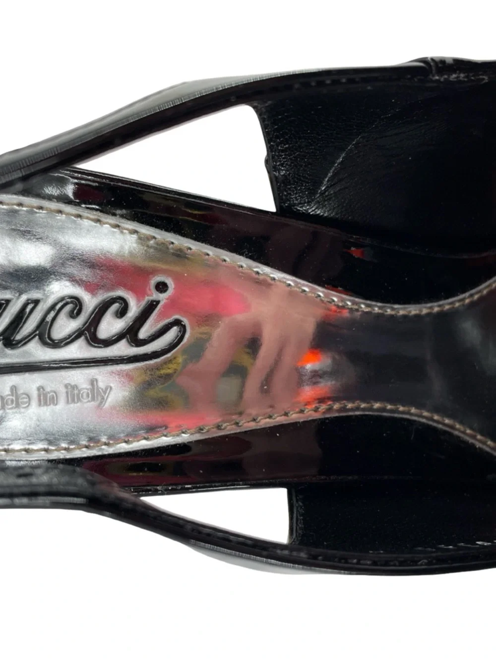 Gucci Black Patent Leather Raffia Wedges Sandals Size 41 BLACK Excellent - Picture 6 of 14